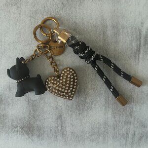 Steve Madden Handbag Multi Charm Accent Dog Heart Tassel Key Chain Bronze Black